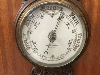 Lot 337 - Early 20th century carved oak aneroid barometer, thermometer by Maurice, Cohen & Co. Bradford