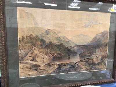 Lot 629 - Large framed 19th century watercolour landscape, signed JMW Turner, image 60cm x 40.5cm, overall 81cm x 63cm