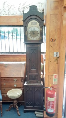 Lot 1102 - Antique eight day long case clock by T Reynolds of Oxford, in later gothic oak case, with key, two weights and pendulum