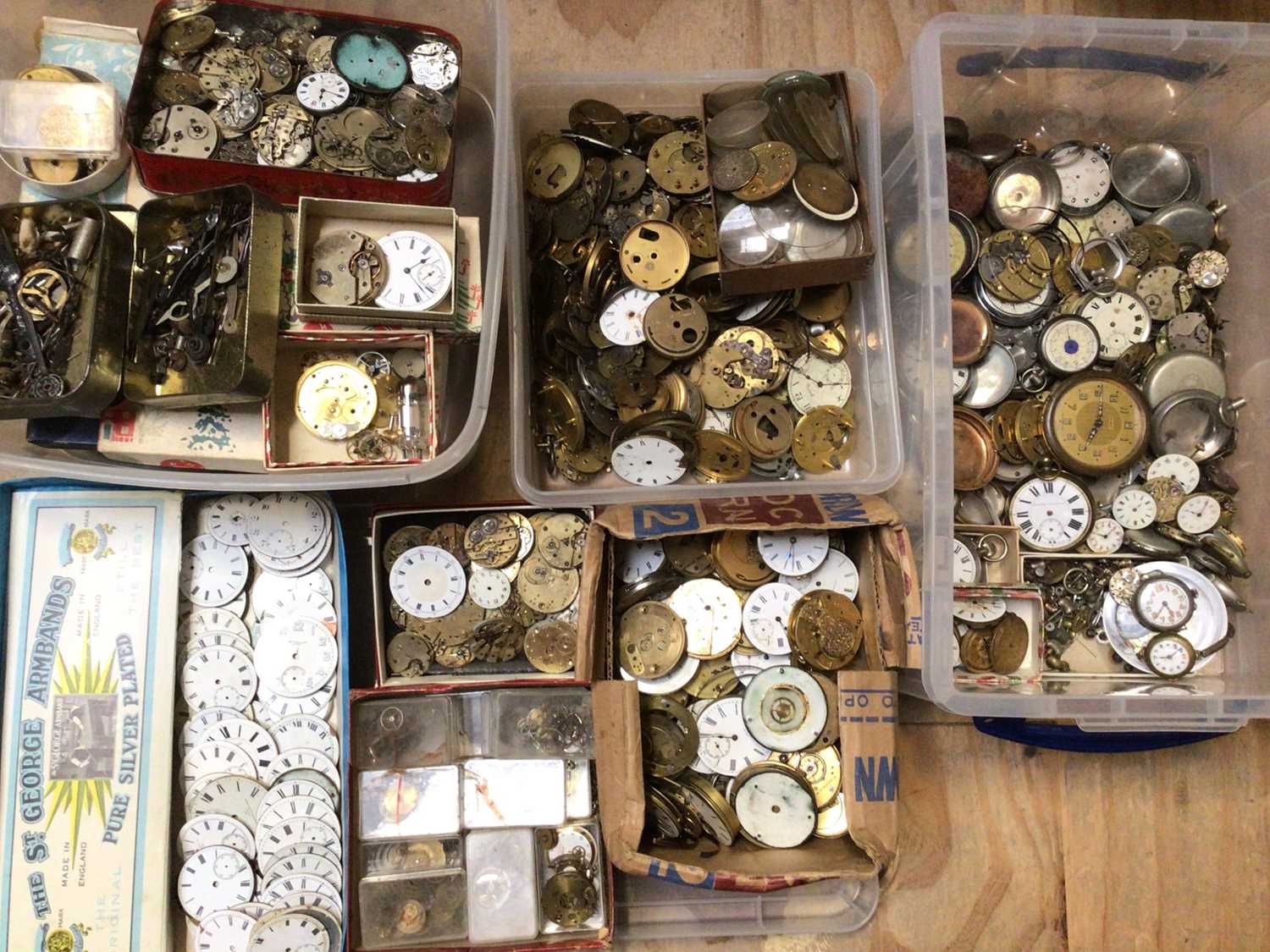Lot 85 - Large quantity of watch and pocket watch parts including cases, dials, glass and accessories
