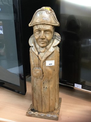 Lot 420 - Unusual novelty carved wooden bottle holder in the form of Napoleon