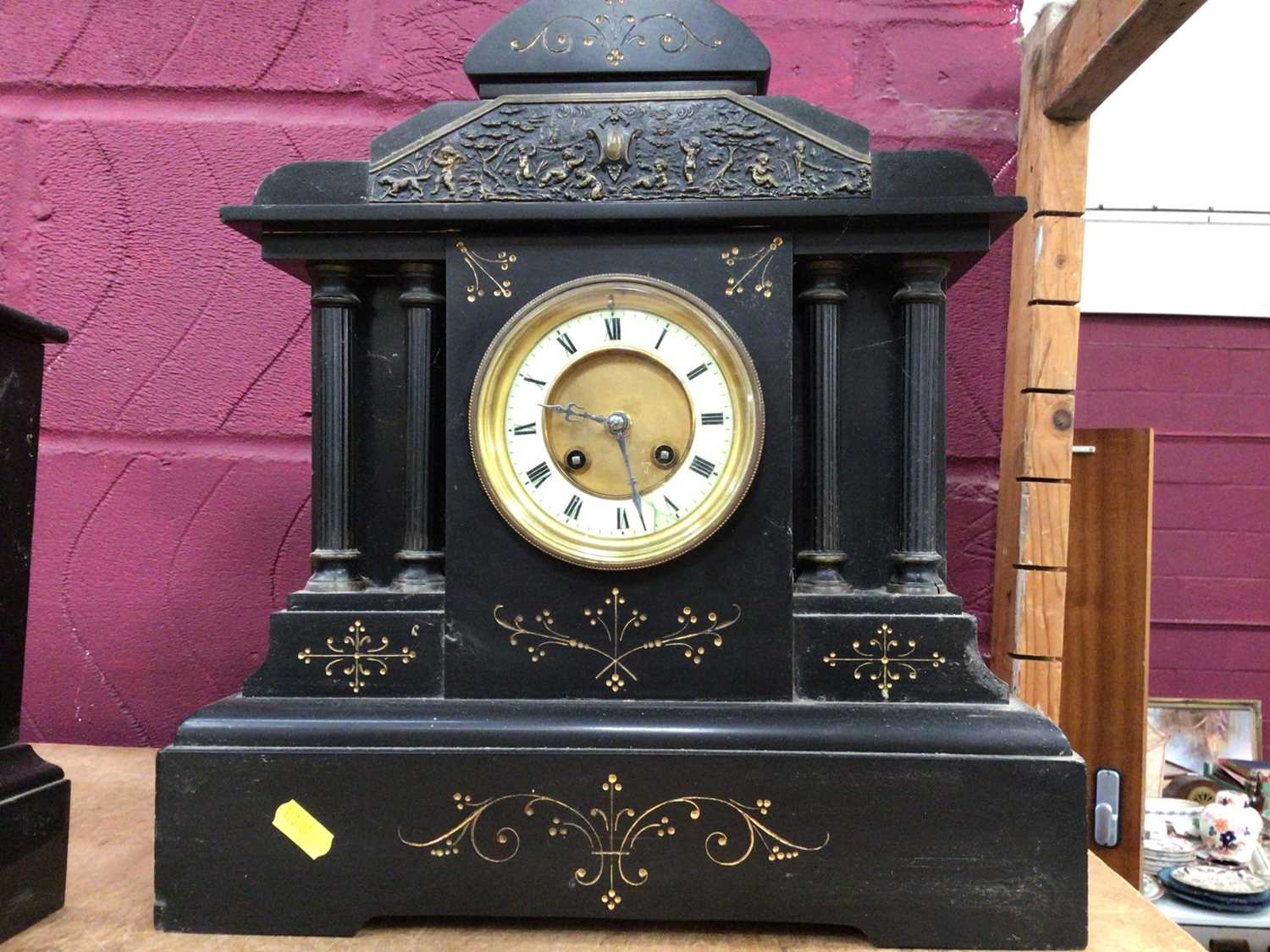 Lot 586 - Three early 20th century black slate mantel clocks (3)