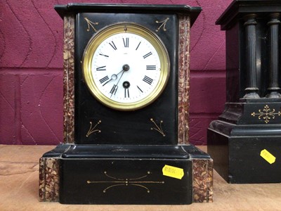 Lot 586 - Three early 20th century black slate mantel clocks (3)