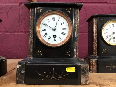 Lot 586 - Three early 20th century black slate mantel clocks (3)