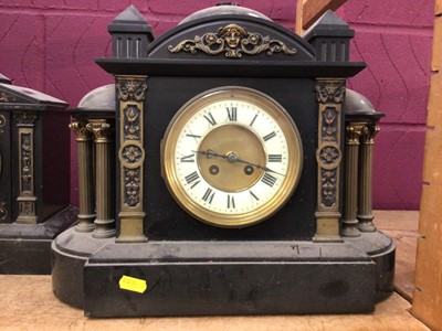 Lot 581 - Three early 20th century black slate mantel clocks