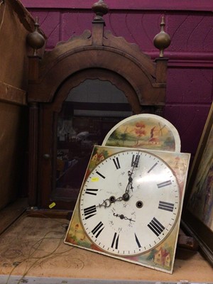 Lot 576 - 19th century long case clock movement with painted enamel dial and hood.