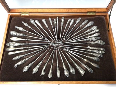 Lot 90 - Collection of approximately 40 Victorian and Edwardian silver handled button hooks