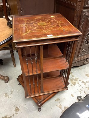 Lot 1104 - Mahogany inlaid revolving bookcase