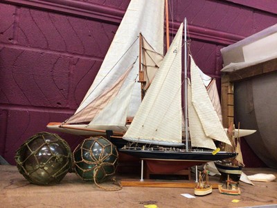 Lot 569 - Modern sextant in box, together with model yachts and other nautical related items