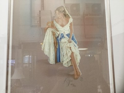 Lot 218 - K. Bryce? Signed limited edition print, a seated lady, no, 357 / 500, in glazed frame.