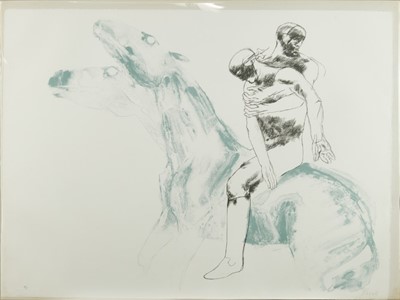 Lot 998 - *Dame Elisabeth Frink (1930-1993) lithograph signed artist's proof - two figures on a horse 'Man and horse IV', 59cm x 82cm in glazed frame