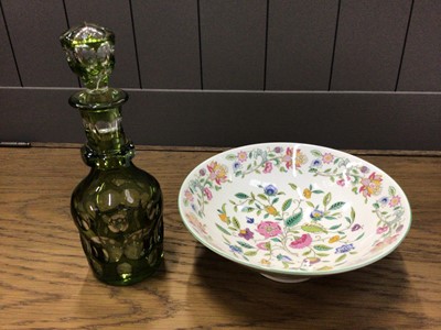 Lot 571 - Collection of china and glassware to include Bohemian overlaid glass decanter, Minton Haddon Hall bowl, Royal Albert and other china and sundries to include cufflinks and watches.