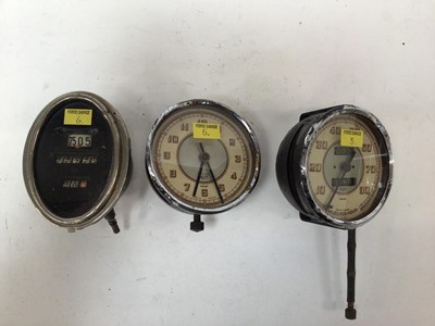 Lot 2025 - Three boxes automobilia including car speedos, clocks, badges, inspection lamp etc