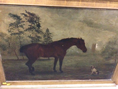 Lot 578 - 19th century oil on canvas - horse and a small dog - in gilt frame