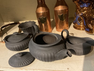Lot 249 - Lot Wedgwood black Basalt teaware and decorative china and metalware