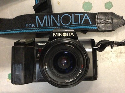 Lot 448 - Pair of binoculars, Sony camcorder, Minolta camera with zoom lens, and similar items