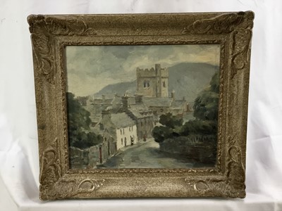 Lot 109 - Isabella Bromley-Davenport oil on canvas - possibly st. Cadfan's Church, Tywyn