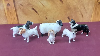 Lot 1166 - Five Beswick dogs and a sheep