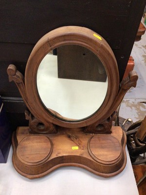 Lot 444 - Victorian walnut writing slope, together with a small oak hanging cabinet, mahogany stationary box and toilet mirror (4)