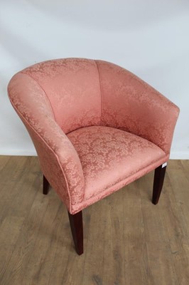 Lot 1005 - Victorian-style pink upholstered tub chair, on square taper legs