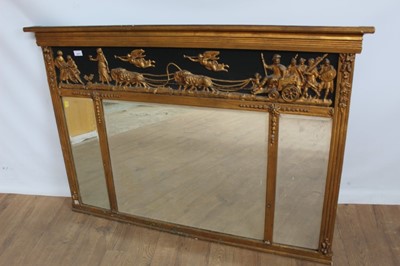 Lot 1013 - Antique-style gilt and ebonised overmantel with decorative classical frieze