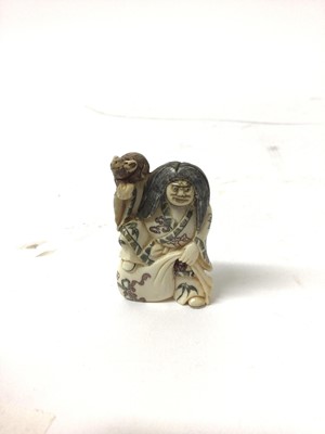 Lot 38 - 19th century Japanese cared ivory netsuke of a Noh theatre figure with revolving head, 5.5cm high