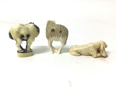Lot 39 - Group of three 19th century Japanese ivory netsuke - horse, goat and a dog