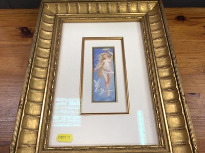 Lot 553 - Watercolour of naked young woman with doves, double mounted, framed and glazed
