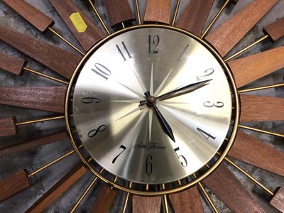 Lot 530 - SethThomas teak sunburst wall clock