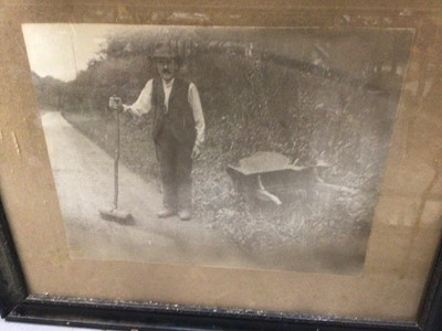 Lot 417 - Group of mirrors and pictures including a framed black and white photograph of a gardener