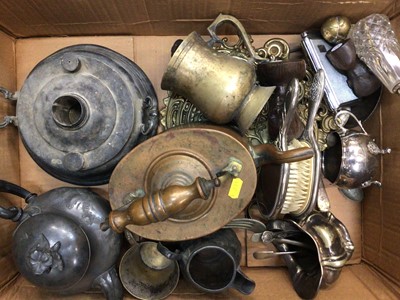 Lot 416 - Group of metalware to include trays, brass kettle and other items