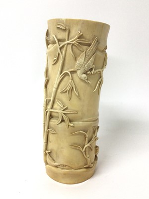 Lot 86 - Large Chinese carved ivory brush holder