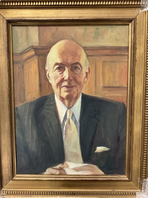 Lot 236 - Graham Roberts (late 20th century) oil on canvas portraits of Lord Peter Thornycroft, signed and dated 1981, 60 x 44cm, framed