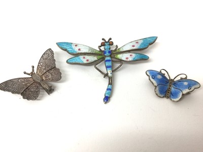 Lot 66 - Norwegian silver and enamel butterfly brooch, two further butterfly brooches