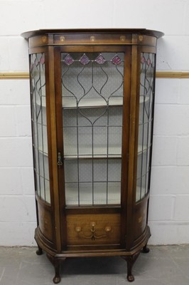 Lot 1299 - Art Nouveau glazed display cabinet with stained glass.