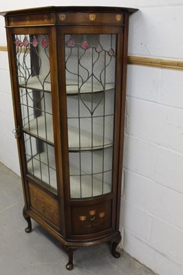 Lot 1299 - Art Nouveau glazed display cabinet with stained glass.