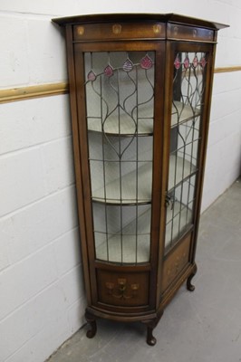 Lot 1299 - Art Nouveau glazed display cabinet with stained glass.