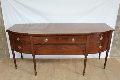 Lot 1332 - 19th century mahogany and ebony inlaid bowed  breakfront sideboard