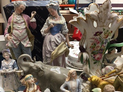 Lot 290 - Group Continental porcelain figures, animals and other ceramics