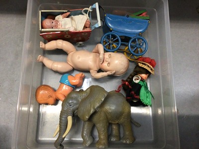 Lot 295 - Group toy cars, baby dolls etc and three wooden model ships