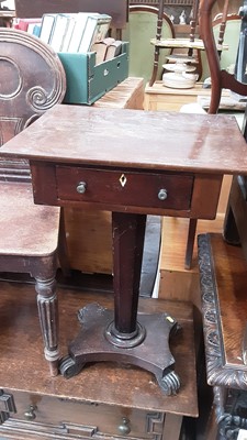 Lot 949 - Victorian mahogany side table with single drawer on faceted column and trefoil base