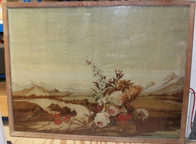 Lot 853 - Large pair of 19th century French Aubusson tapestry panels, in glazed iced oak frames