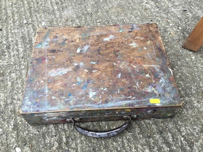 Lot 324 - Two folding easels, paint box with contents and related items