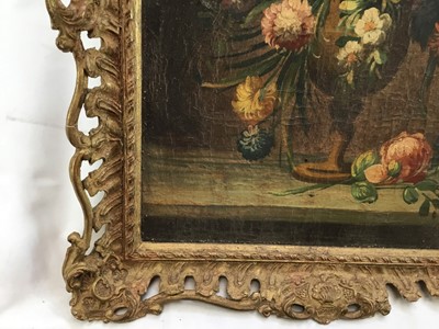 Lot 97 - Antique oil on canvas - still life summer flowers, 29cm x 39cm in gilt frame, Bourlet label verso