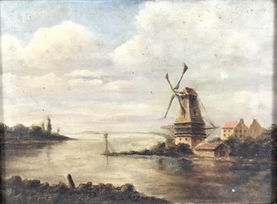 Lot 98 - 19th century English School oil on canvas - Dutch river landscape, in gilt frame