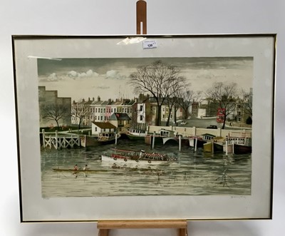 Lot 120 - Jeremy King (b.1933) four lithographs of river scenes - Chelsea, Eton College Windsor and two castles