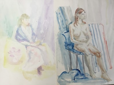 Lot 325 - Elisabeth Fraser (b.1930) two folios of unframed watercolours, pastels and other works, many portraits