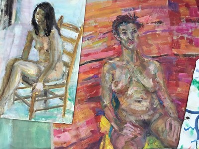 Lot 325 - Elisabeth Fraser (b.1930) two folios of unframed watercolours, pastels and other works, many portraits