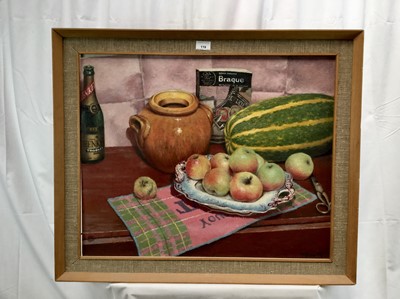 Lot 119 - Patrick Julian Fisher (1930-1987) oil on canvas board - still life with Braque book, signed
