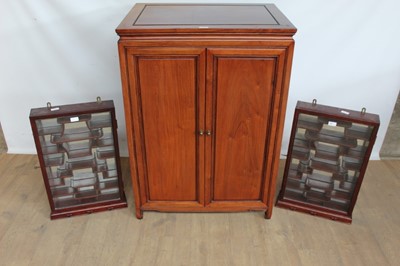 Lot 1039 - Pair of Chinese glazed display cabinets together with Chinese TV cabinet